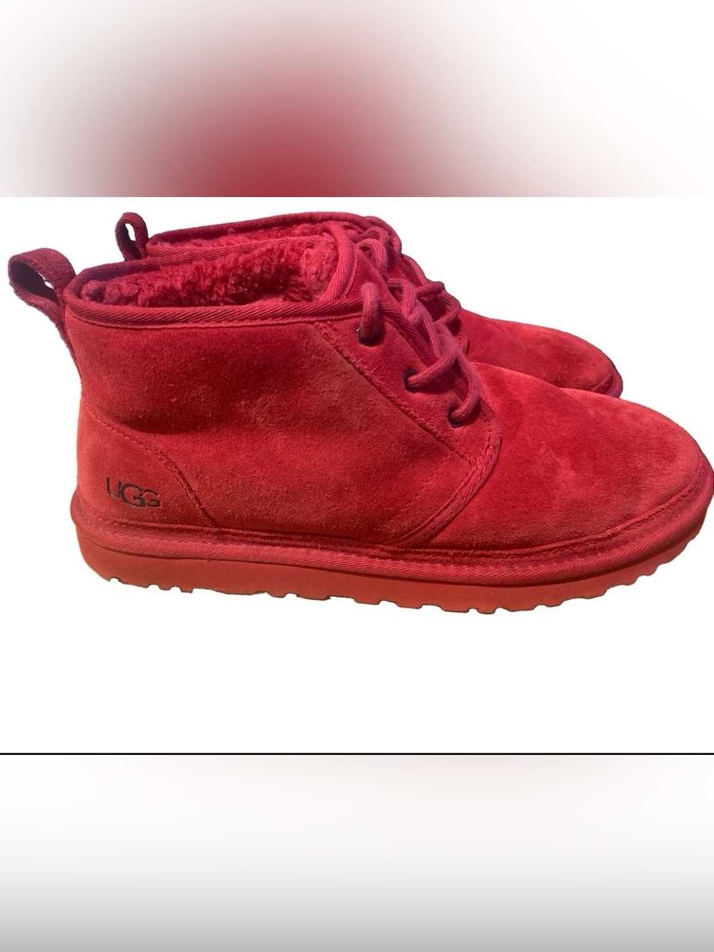 UGG Neumel Red Suede Chukka Boots Men’s Size 12US Shearling Lined